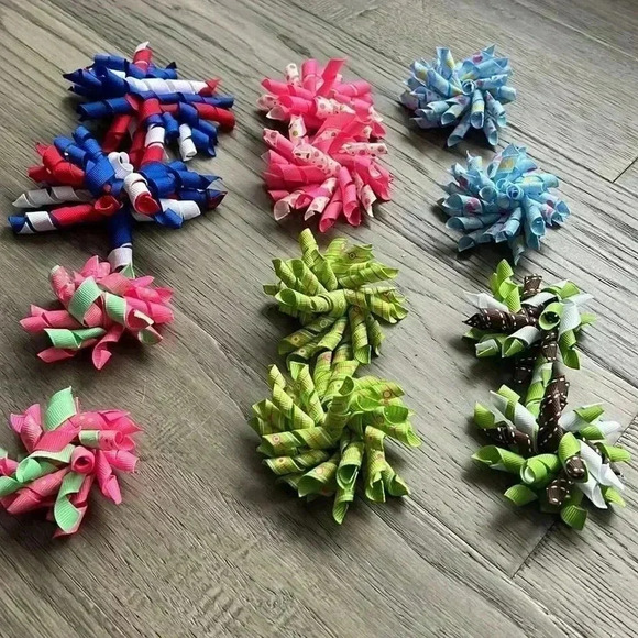 ✨2/$30✨HANDMADE Hair Bows | Colourful handmade Korker bows pack of 12 - Picture 2 of 7